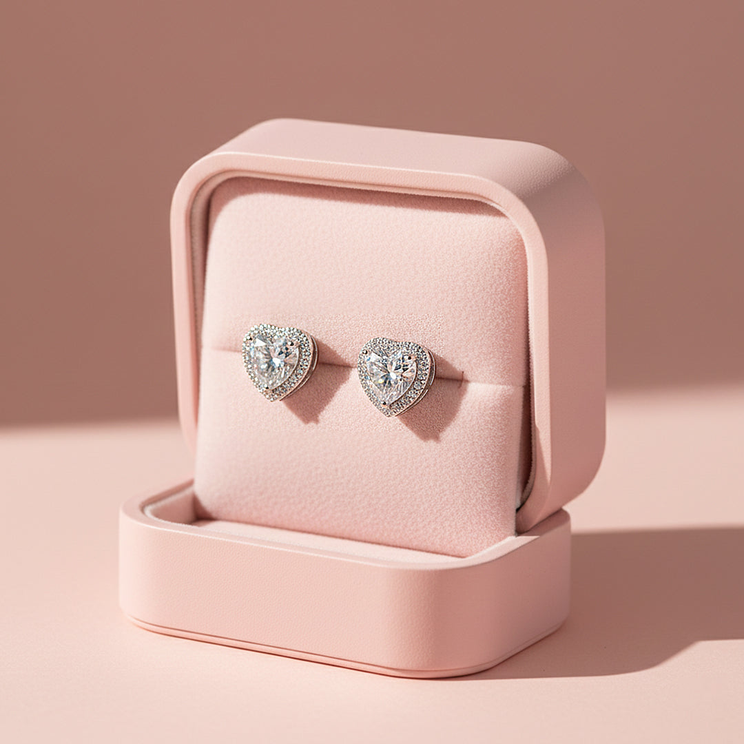 Heart Halo Stud Earrings | White Gold | Luxe3666 - Luxe Earrings | Singapore Jewellery, Wedding Rings &amp; Gifts | Same Day Delivery | Tiara.com.sg