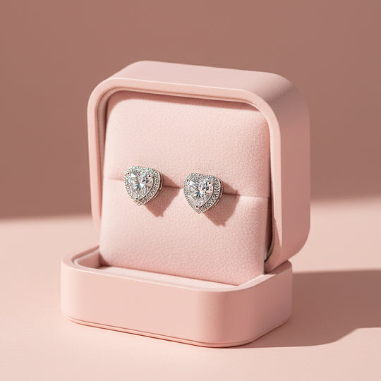 Heart Halo Stud Earrings | White Gold | Luxe3666 - Luxe Earrings | Singapore Jewellery, Wedding Rings &amp; Gifts | Same Day Delivery | Tiara.com.sg