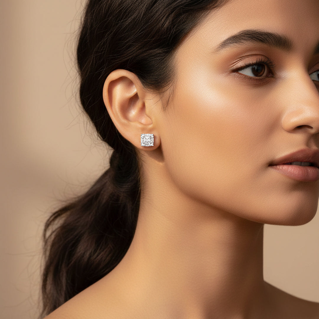 Princess Cut Halo Stud Earrings | White Gold | Luxe3668 - Luxe Earrings | Singapore Jewellery, Wedding Rings &amp; Gifts | Same Day Delivery | Tiara.com.sg