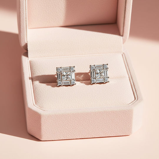 Princess Cut Halo Stud Earrings | White Gold | Luxe3668 - Luxe Earrings | Singapore Jewellery, Wedding Rings &amp; Gifts | Same Day Delivery | Tiara.com.sg
