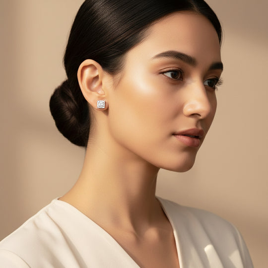 Princess Cut Halo Stud Earrings | White Gold | Luxe3668 - Luxe Earrings | Singapore Jewellery, Wedding Rings &amp; Gifts | Same Day Delivery | Tiara.com.sg