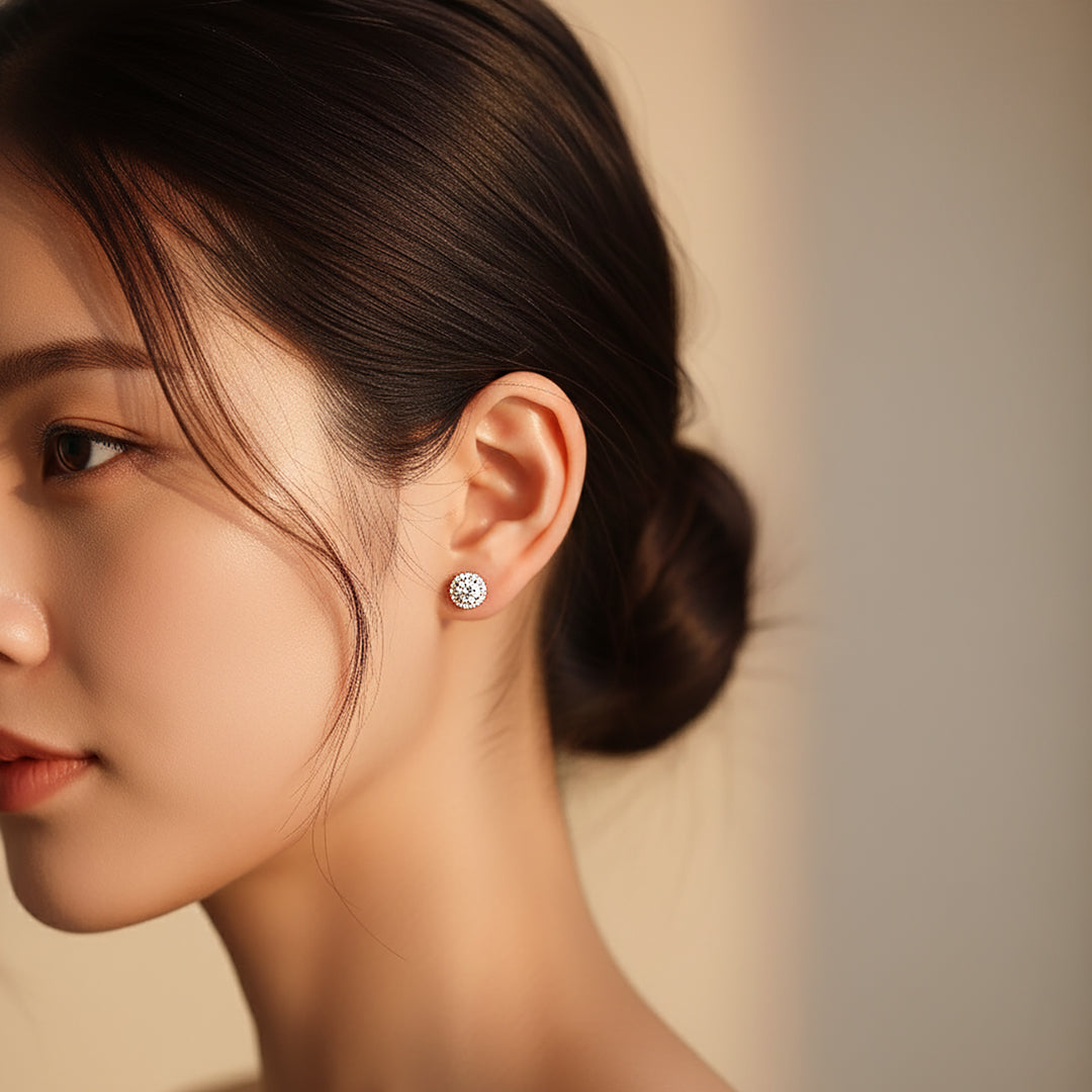 Round Halo Stud Earrings | White Gold | Luxe3669 - Luxe Earrings | Singapore Jewellery, Wedding Rings &amp; Gifts | Same Day Delivery | Tiara.com.sg