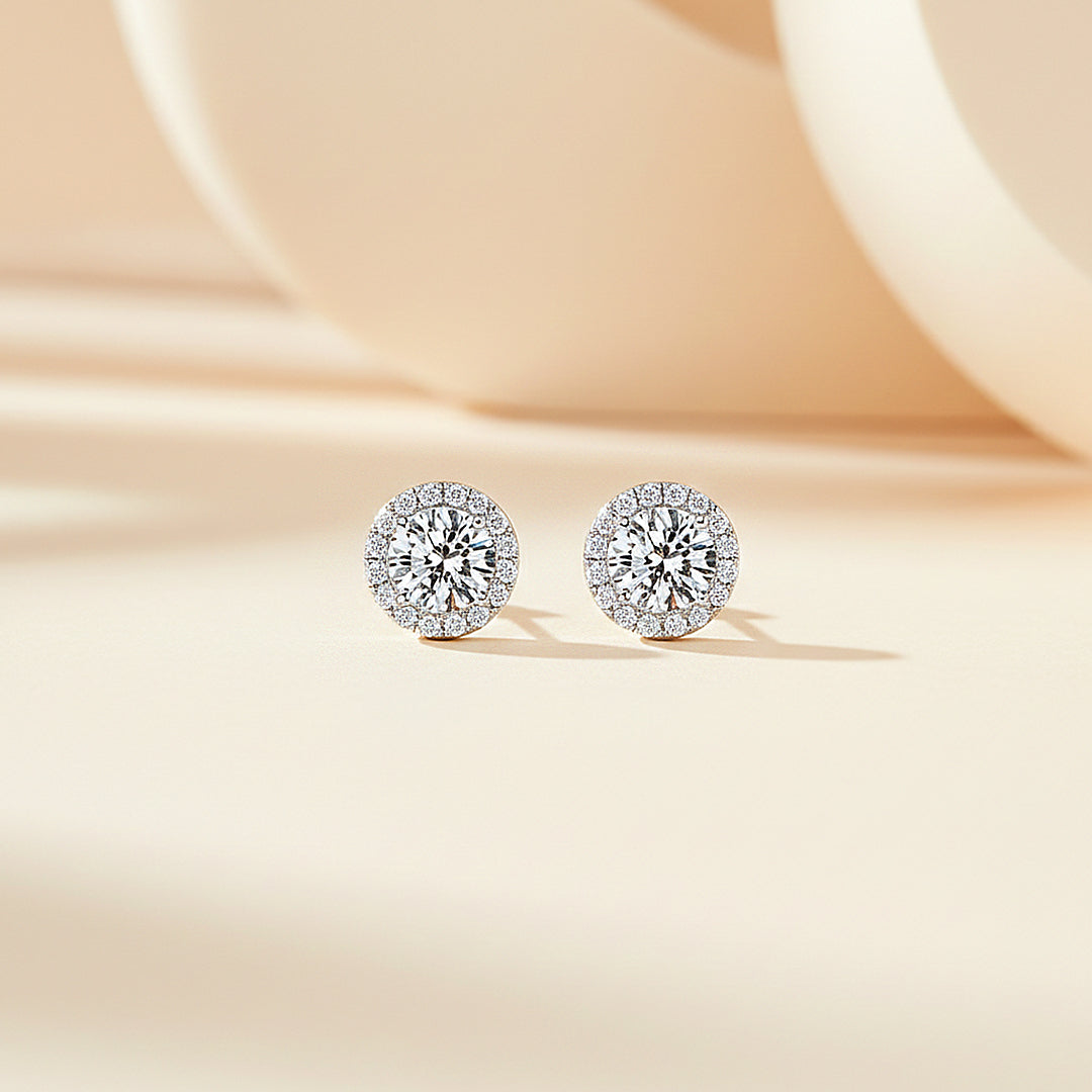 Round Halo Stud Earrings | White Gold | Luxe3669 - Luxe Earrings | Singapore Jewellery, Wedding Rings &amp; Gifts | Same Day Delivery | Tiara.com.sg