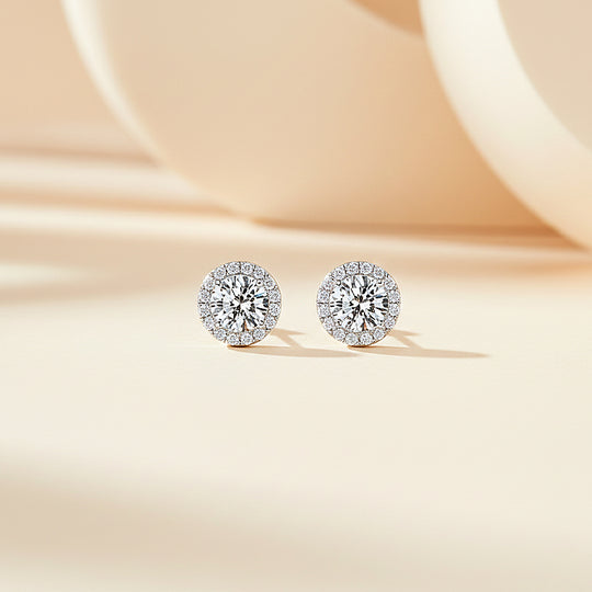 Round Halo Stud Earrings | White Gold | Luxe3669 - Luxe Earrings | Singapore Jewellery, Wedding Rings &amp; Gifts | Same Day Delivery | Tiara.com.sg
