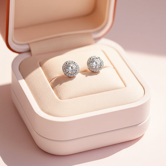 Round Halo Stud Earrings | White Gold | Luxe3669 - Luxe Earrings | Singapore Jewellery, Wedding Rings &amp; Gifts | Same Day Delivery | Tiara.com.sg