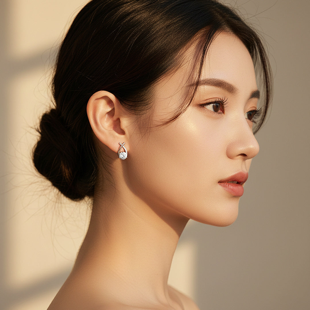 Round Solitaire Earrings | White Gold | Luxe3670 - Luxe Earrings | Singapore Jewellery, Wedding Rings &amp; Gifts | Same Day Delivery | Tiara.com.sg