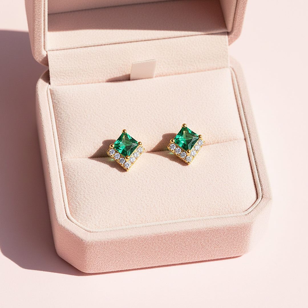 Square Halo Stud Earrings | Gold | Luxe3672 - Luxe Earrings | Singapore Jewellery, Wedding Rings &amp; Gifts | Same Day Delivery | Tiara.com.sg