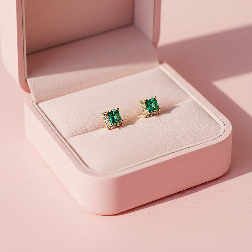 Square Halo Stud Earrings | Gold | Luxe3672 - Luxe Earrings | Singapore Jewellery, Wedding Rings & Gifts | Same Day Delivery | Tiara.com.sg