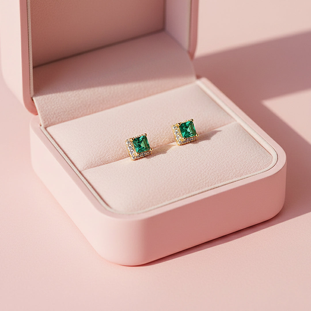 Square Halo Stud Earrings | Gold | Luxe3672 - Luxe Earrings | Singapore Jewellery, Wedding Rings &amp; Gifts | Same Day Delivery | Tiara.com.sg