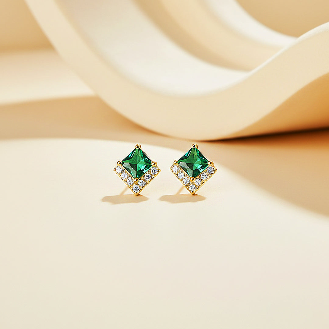 Square Halo Stud Earrings | Gold | Luxe3672 - Luxe Earrings | Singapore Jewellery, Wedding Rings &amp; Gifts | Same Day Delivery | Tiara.com.sg