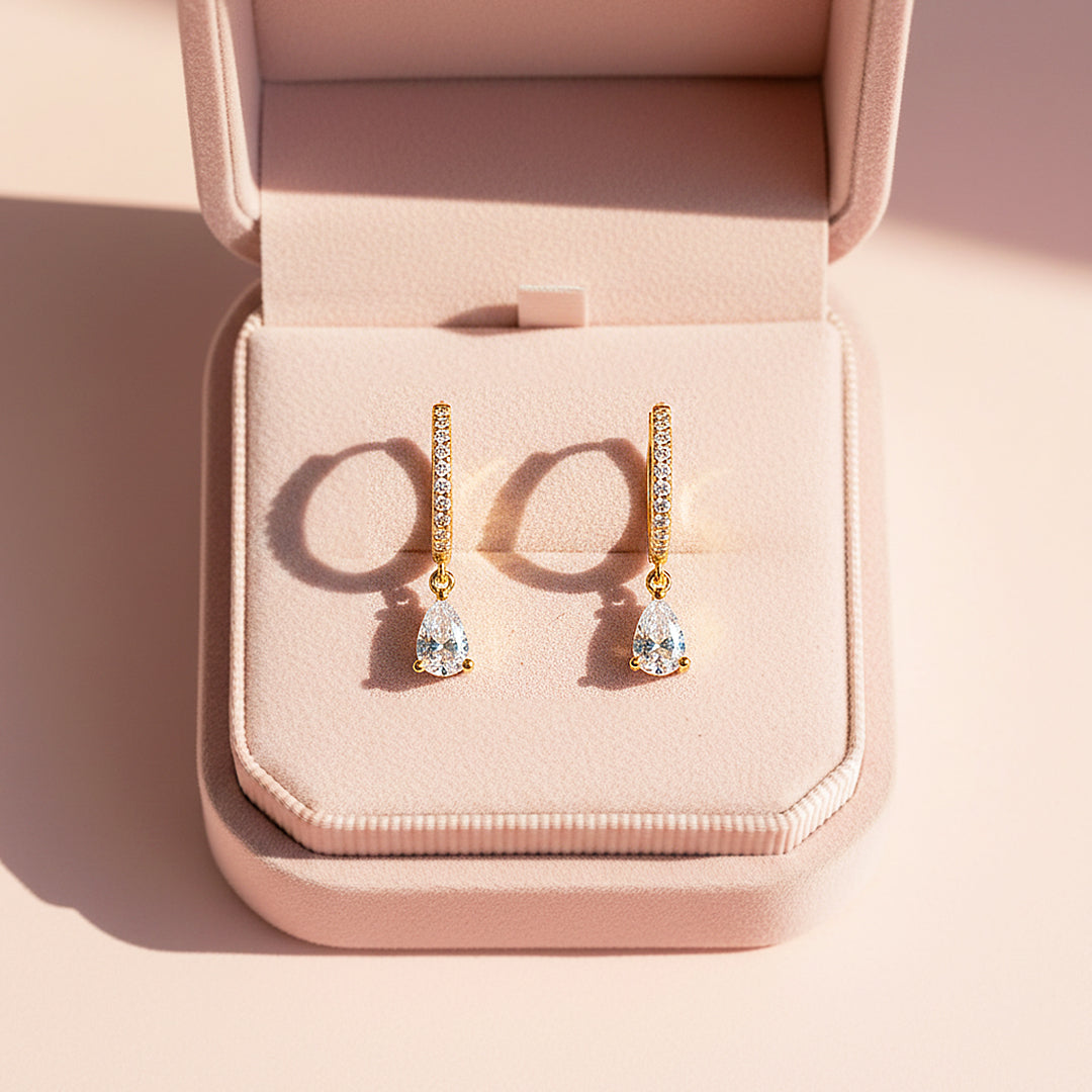 Pear Drop Earrings | Gold &amp; White Gold | Luxe3673 - Luxe Earrings | Singapore Jewellery, Wedding Rings &amp; Gifts | Same Day Delivery | Tiara.com.sg