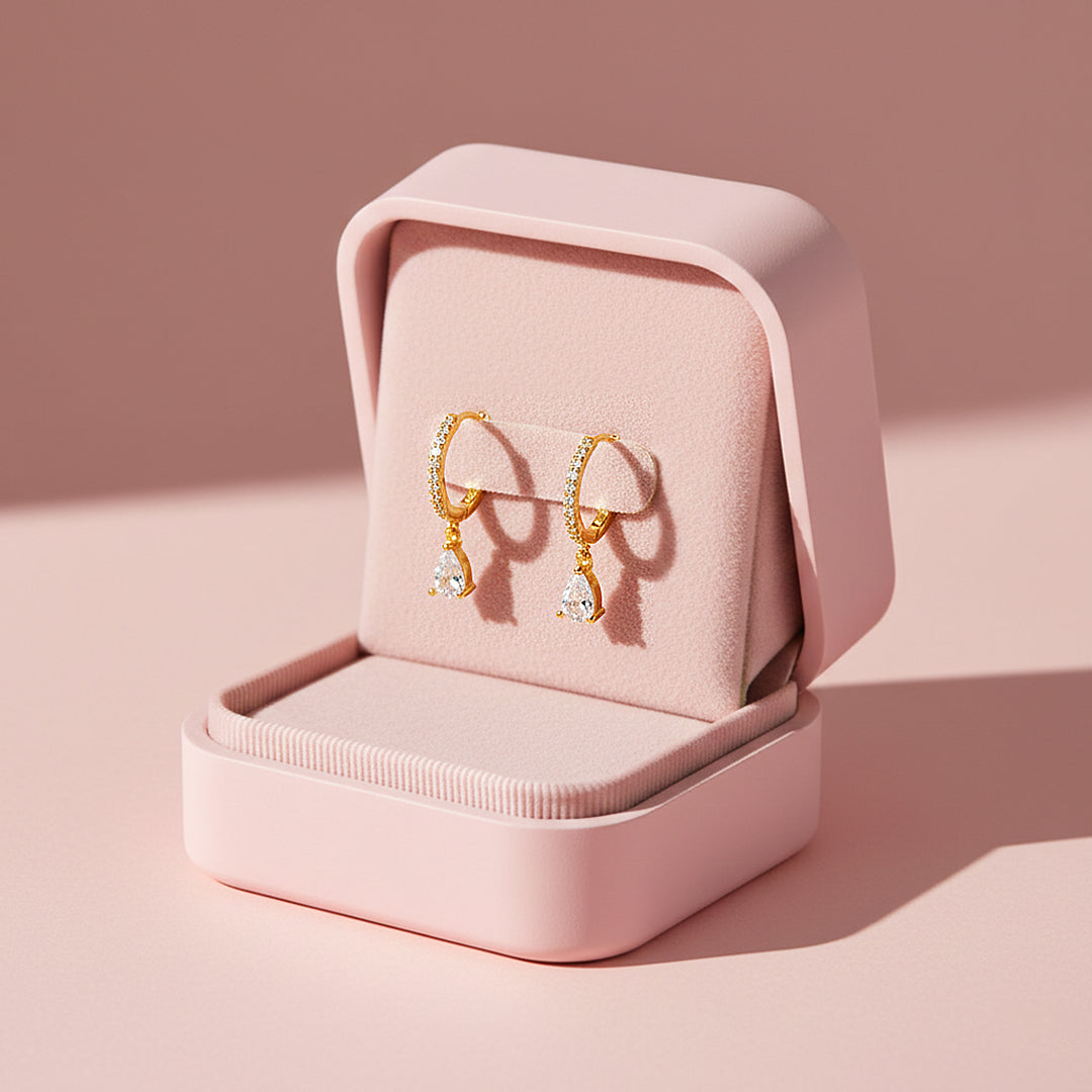 Pear Drop Earrings | Gold &amp; White Gold | Luxe3673 - Luxe Earrings | Singapore Jewellery, Wedding Rings &amp; Gifts | Same Day Delivery | Tiara.com.sg