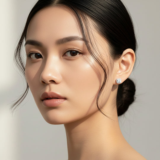 Cushion Halo Stud Earrings | White Gold | Luxe3674 - Luxe Earrings | Singapore Jewellery, Wedding Rings &amp; Gifts | Same Day Delivery | Tiara.com.sg