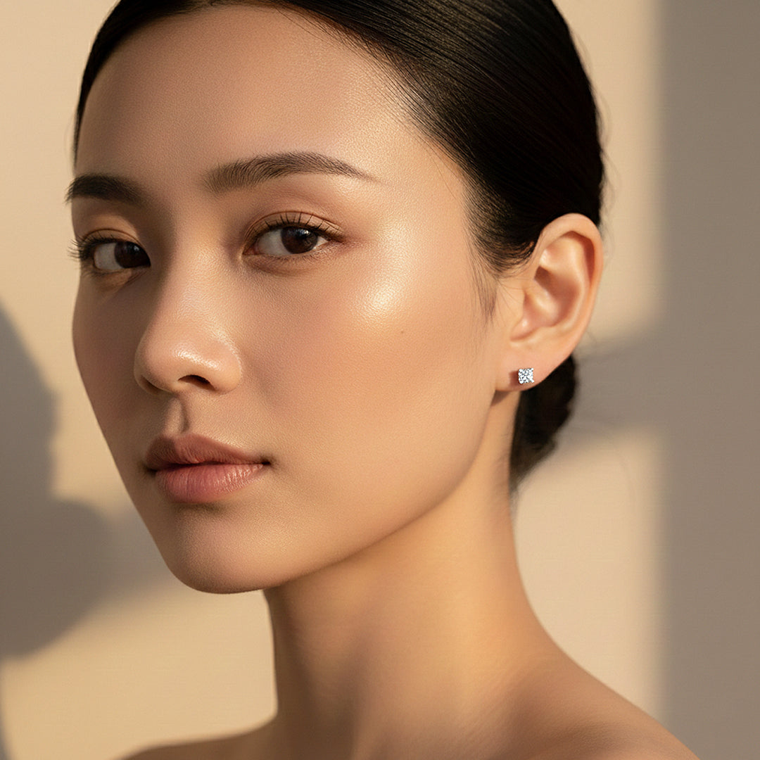 Square Cut Stud Earrings | White Gold | Luxe3676 - Luxe Earrings | Singapore Jewellery, Wedding Rings &amp; Gifts | Same Day Delivery | Tiara.com.sg