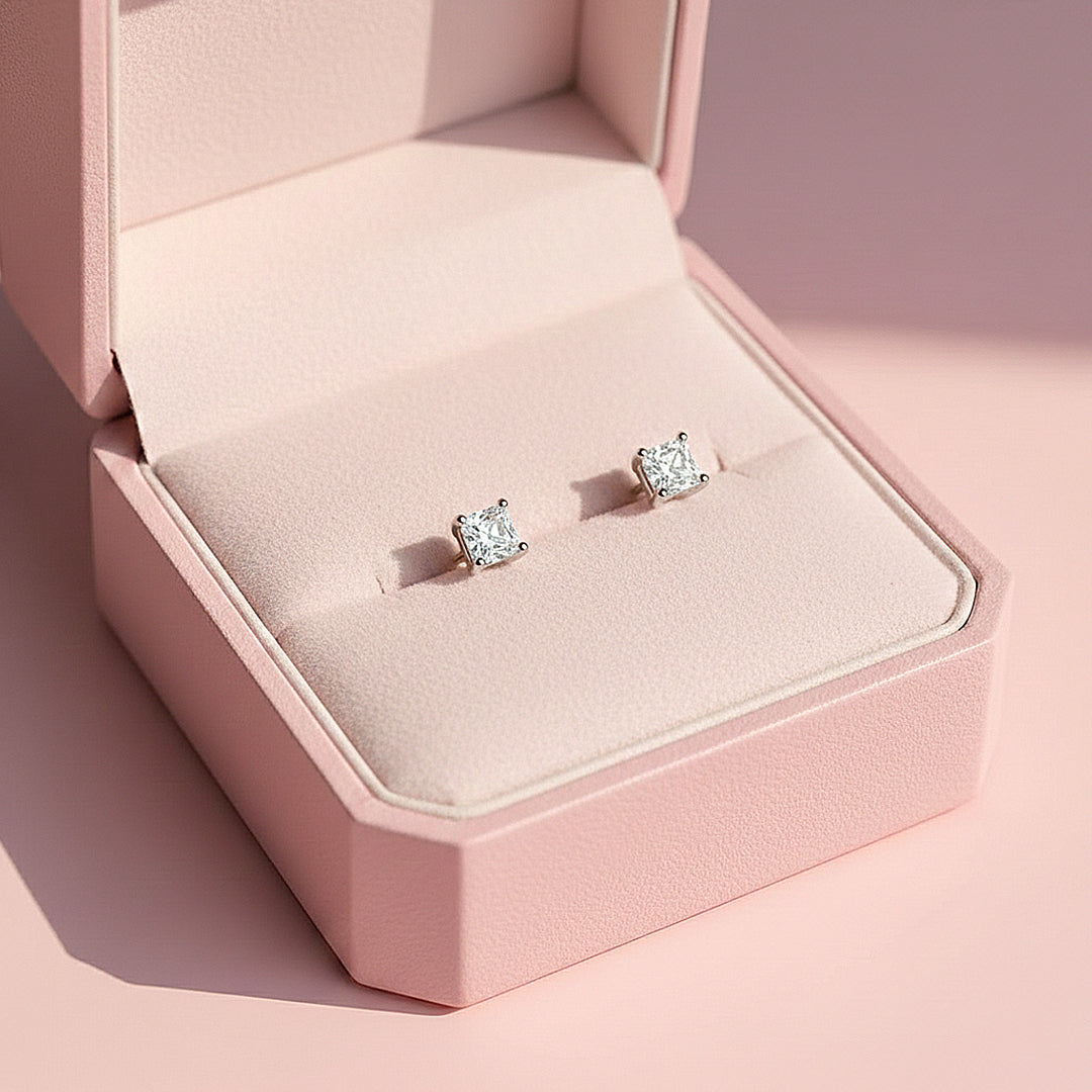Square Cut Stud Earrings | White Gold | Luxe3676 - Luxe Earrings | Singapore Jewellery, Wedding Rings & Gifts | Same Day Delivery | Tiara.com.sg