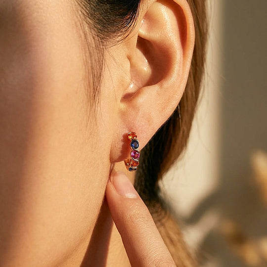 Multicolour Gemstone Huggie Earrings | Luxe3687