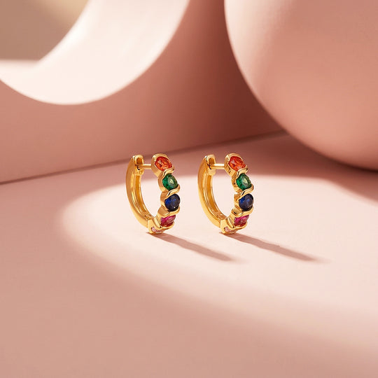 Multicolour Gemstone Huggie Earrings | Luxe3687