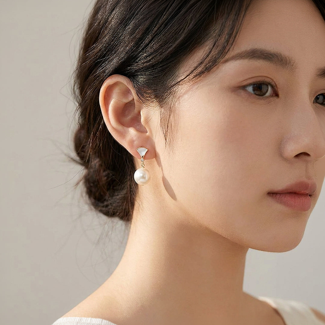 Fan &amp; Pearl Drop Earrings | Luxe3696