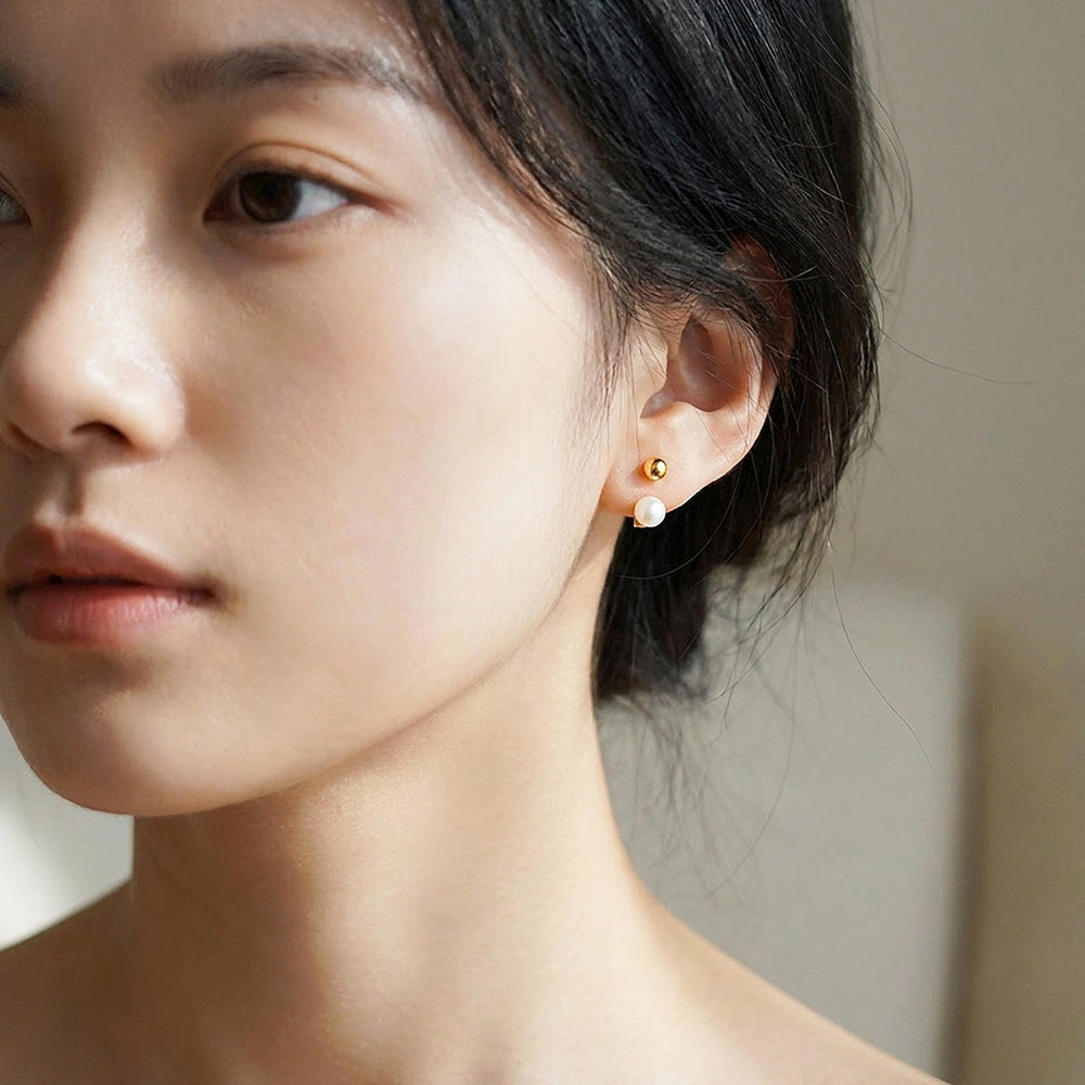Ball & Pearl Drop Stud Earrings | Luxe3697