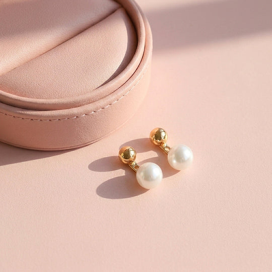 Ball &amp; Pearl Drop Stud Earrings | Luxe3697
