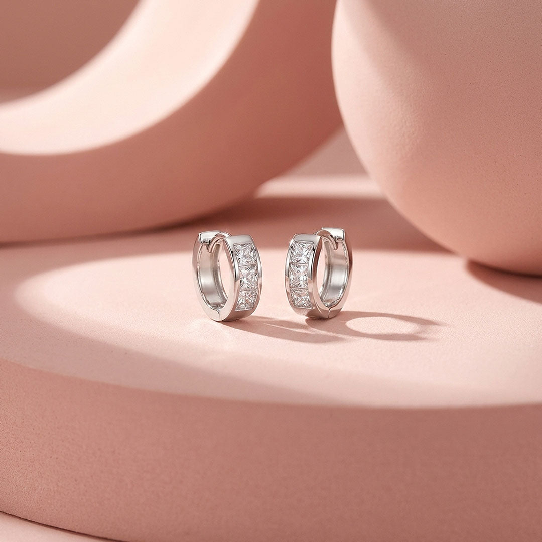 Princess-Cut Channel-Set Huggie Earrings | Luxe3702