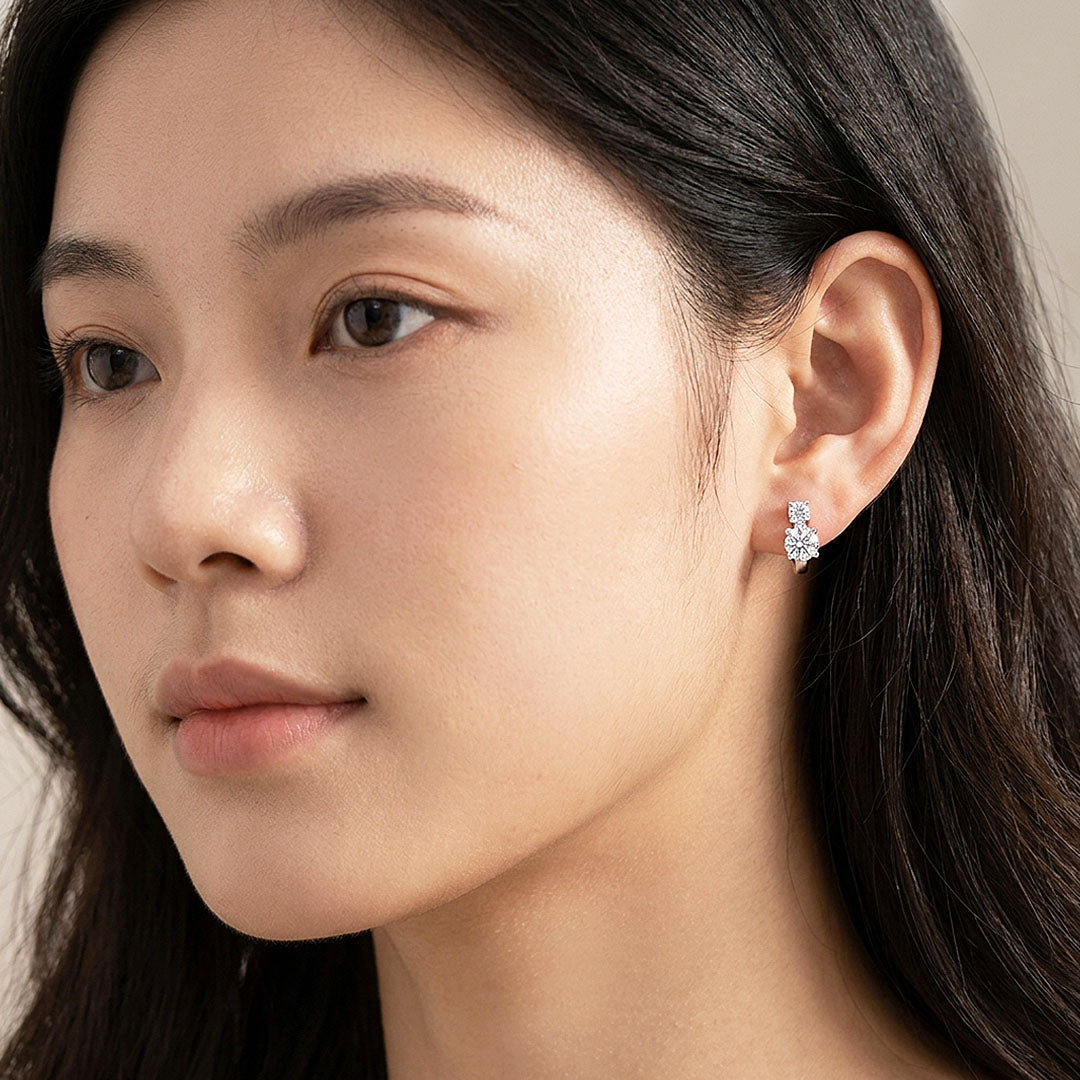 Double Solitaire Huggie Hoop Earrings | Luxe3707