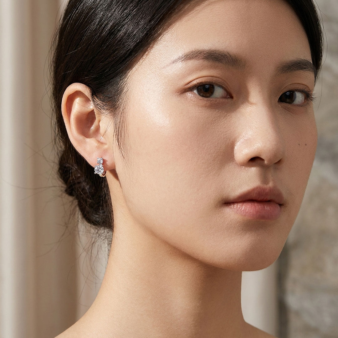 Double Solitaire Huggie Hoop Earrings | Luxe3707