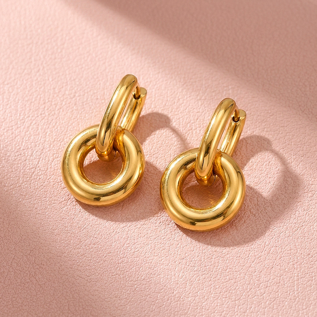 Double Ring Drop Hoop Earrings | Luxe3708