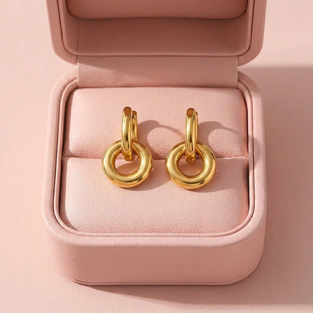 Double Ring Drop Hoop Earrings | Luxe3708