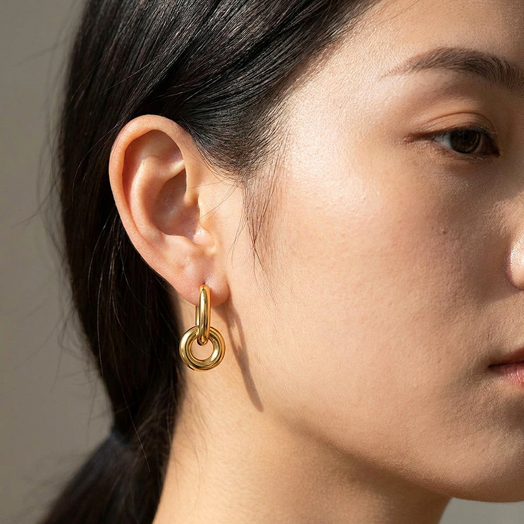 Double Ring Drop Hoop Earrings | Luxe3708