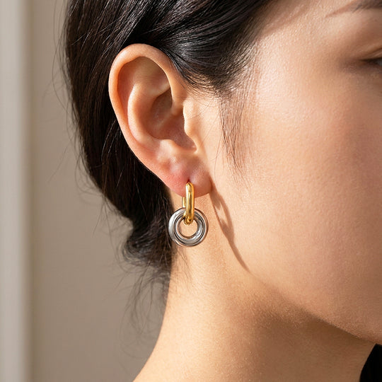 Double Ring Drop Hoop Earrings | Luxe3708