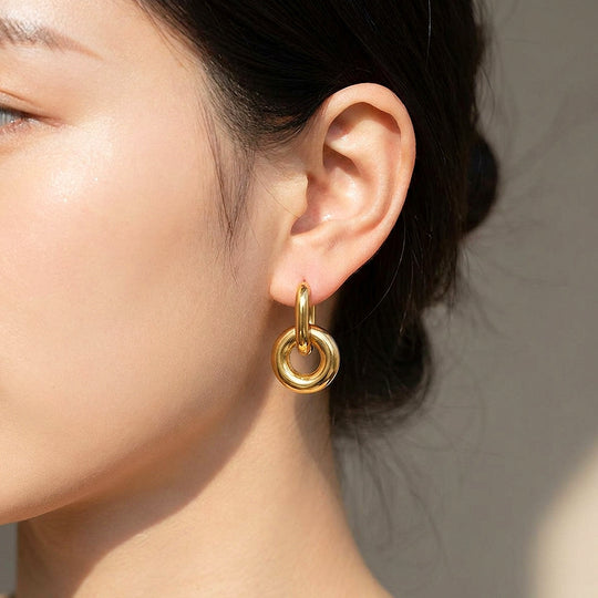 Double Ring Drop Hoop Earrings | Luxe3708