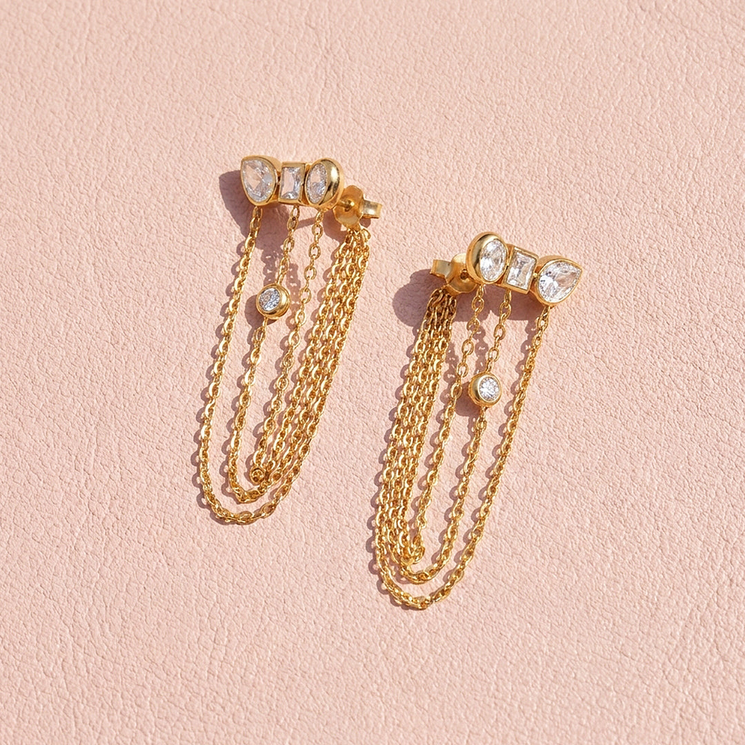 Mixed-Cut Bezel Chain Drop Earrings | Luxe3709