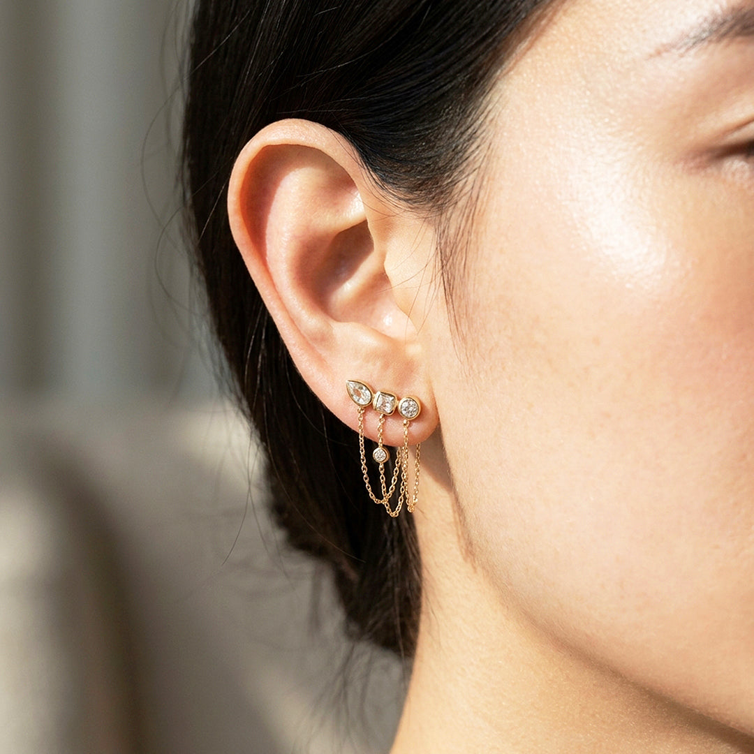 Mixed-Cut Bezel Chain Drop Earrings | Luxe3709