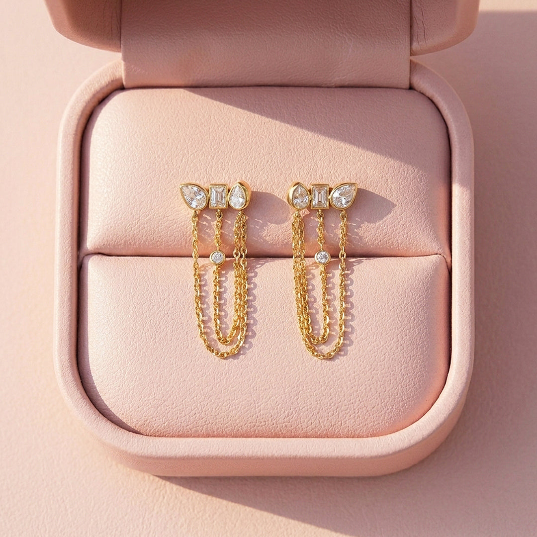 Mixed-Cut Bezel Chain Drop Earrings | Luxe3709