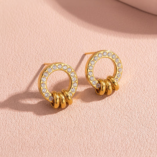 Pavé Circle &amp; Triple Ring Stud Earrings | Luxe3710