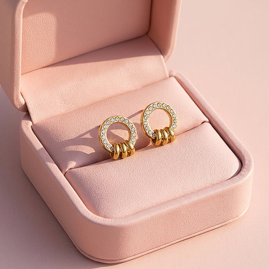 Pavé Circle &amp; Triple Ring Stud Earrings | Luxe3710