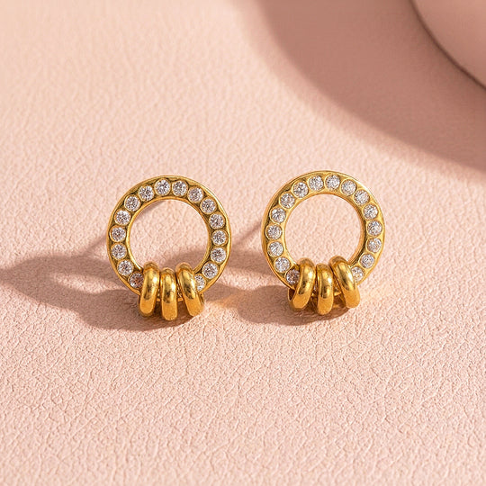 Pavé Circle &amp; Triple Ring Stud Earrings | Luxe3710