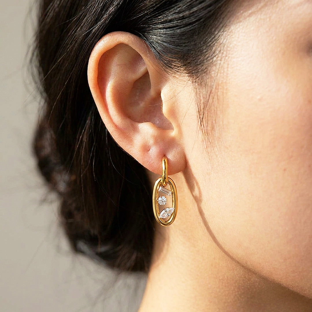 Mixed-Cut Oval Drop Hoop Earrings | Luxe3711