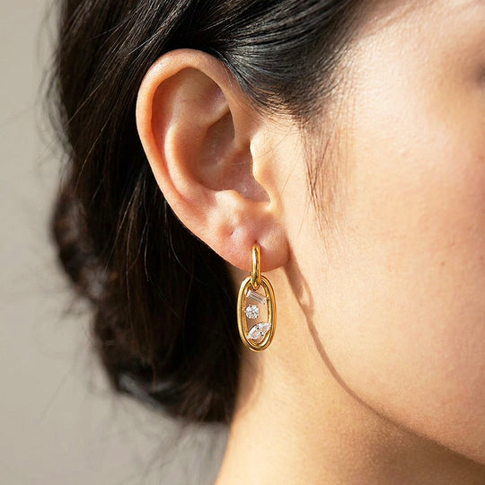 Mixed-Cut Oval Drop Hoop Earrings | Luxe3711
