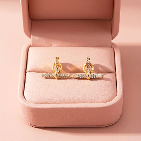 Pavé T-Bar Drop Huggie Earrings | Luxe3712