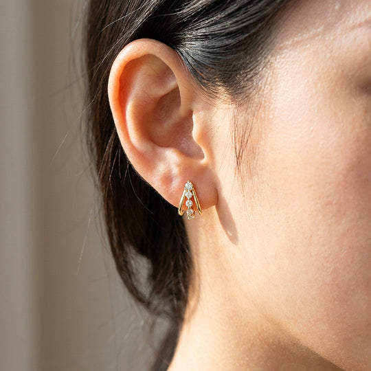 Triple Arch Diamond Simulant Huggie Earrings | Luxe3713