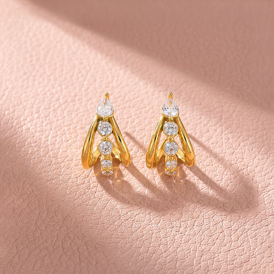 Triple Arch Diamond Simulant Huggie Earrings | Luxe3713