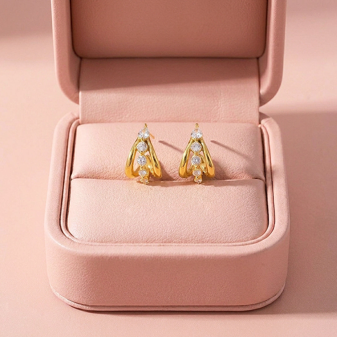 Triple Arch Diamond Simulant Huggie Earrings | Luxe3713