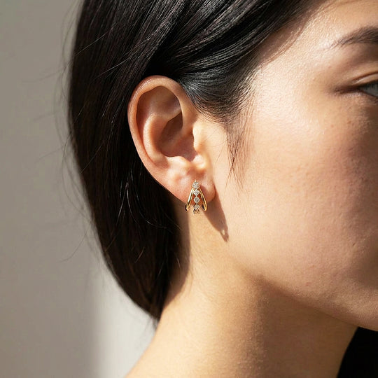 Triple Arch Diamond Simulant Huggie Earrings | Luxe3713