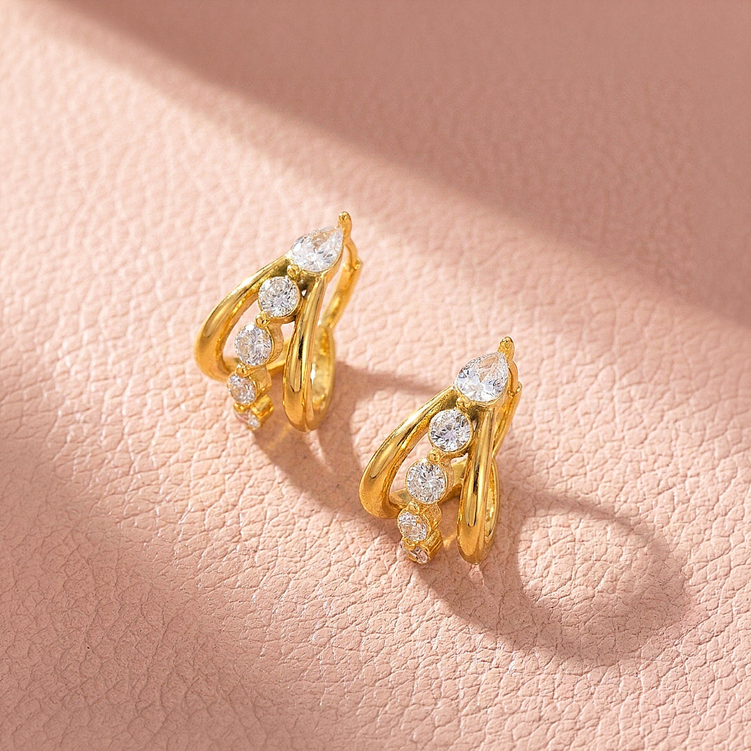 Triple Arch Diamond Simulant Huggie Earrings | Luxe3713