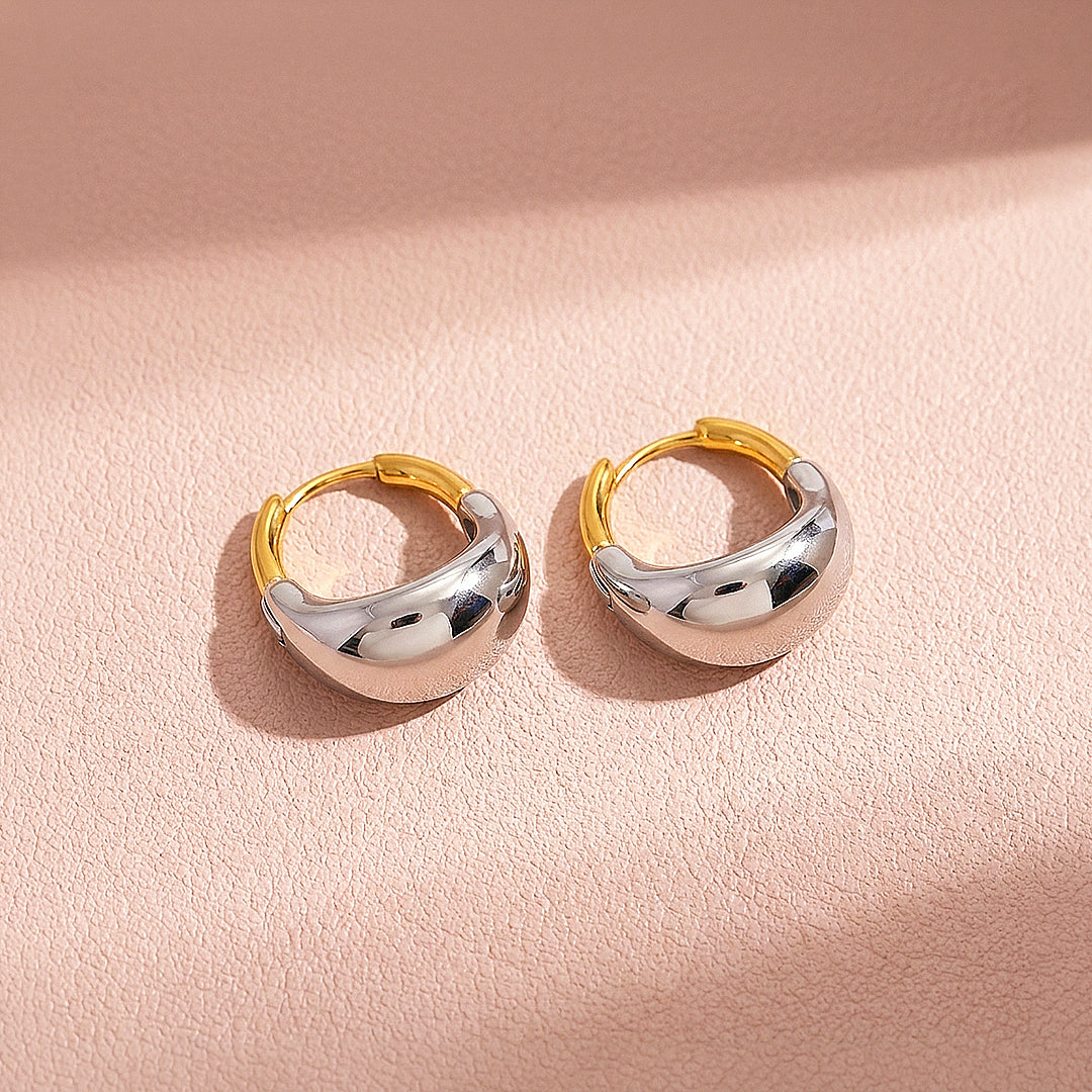 Two-Tone Dome Huggie Earrings | Luxe3714