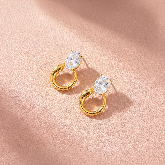 Oval Solitaire &amp; Ring Drop Stud Earrings | Luxe3715