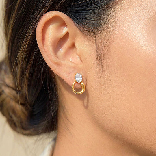 Oval Solitaire &amp; Ring Drop Stud Earrings | Luxe3715