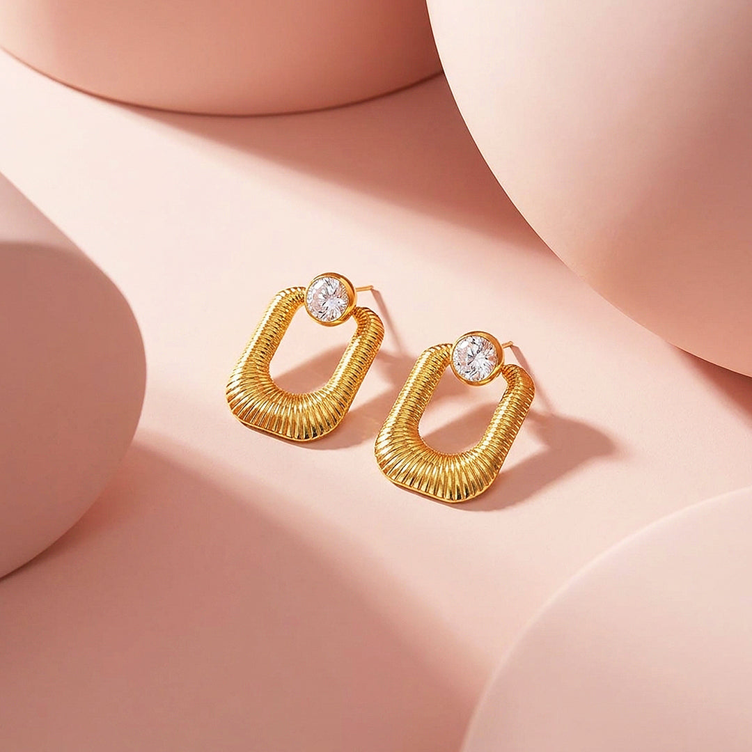 Ribbed Oval Drop &amp; Solitaire Stud Earrings | Luxe3716